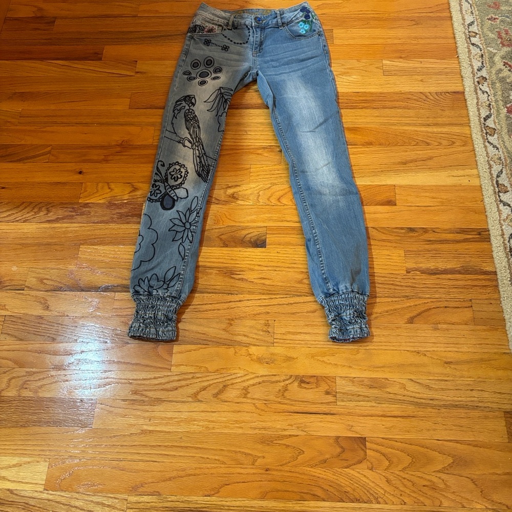 Desigual Blue Denim Jeans with Gold Accents